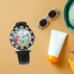 Relógio Meninos Fofo Dinossauro Nome<br><div class="desc">As crianças de dinossauros de nome personalizado cuidam dos seus filhos. Este design de dinossauro fofo apresenta dinossauros coloridos bonitos com o nome de seus filhos. Presente perfeito para seu filho no aniversário dele. Personalize-o adicionando o nome dos seus filhos.</div>