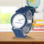 Relógio Meninos Legal, Na moda Azul Moderno, Crianças Pers<br><div class="desc">Tornar cada momento especial com nosso nome de Crianças Personalizadas Assista! Esse cronômetro personalizado é perfeito para crianças de todas as idades, com seu nome impresso ousadamente no rosto do relógio. Disponível em cores vibrantes e designs divertidos, este relógio torna o aprendizado a dizer o tempo na moda e excitante....</div>