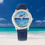 Relógio Meninos Tubarões Oceanos Peixes Fresco Fresco Mode<br><div class="desc">Azul,  tubarão,  oceano,  crianças personalizadas de peixes assistem. Cor d'água náutica. Perfeito para rapazes.</div>