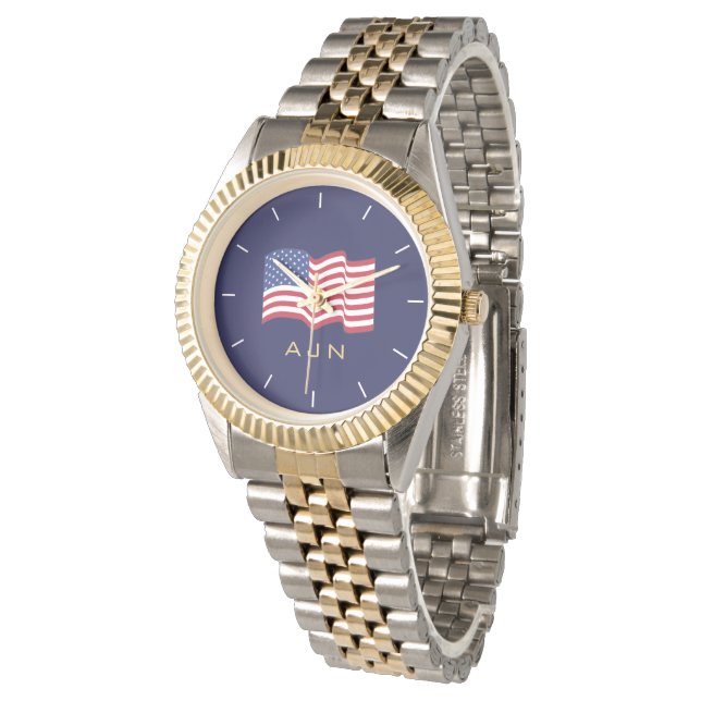 Relógio Mens Gold Monogrammed American Flag Watch  (Angular)