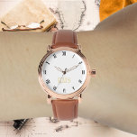 Relógio Mens Vintage Rosa Dourado Cortina Castanha Inicial<br><div class="desc">Crie seu próprio ouro elegante, personalizado, na moda elegante, único e elegante, preto e branco, monograma, monogramas, mmens rosa de ouro retrô vintage, olhe estilo aço de couro marrom. Basta digitar seu nome / monograma / iniciais, para personalizar. Faz um presente de excelente, para aniversário, graduação, dia de os pais,...</div>