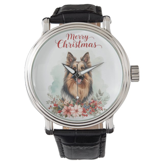 Relógio Merry Christmas Dog Holiday Gift Wrist Watch (Frente)