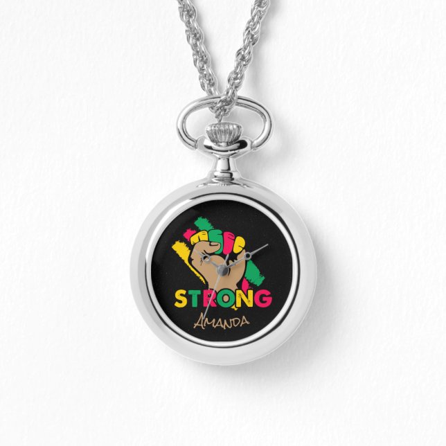 Relógio Mês da História Negra Personalizado Punho Forte (Frente)