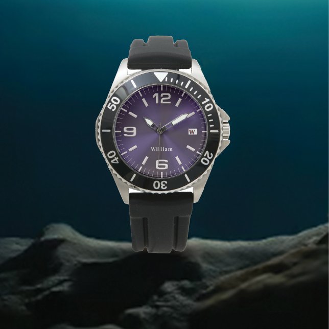 Relógio Metálico Elegante Monograma Roxo Bruto (Criador carregado)