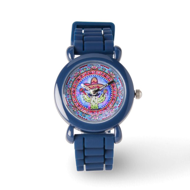 Relógio Mexicano Fiesta Cinco de Mayo Sombrero Hat Blue Re (Frente)