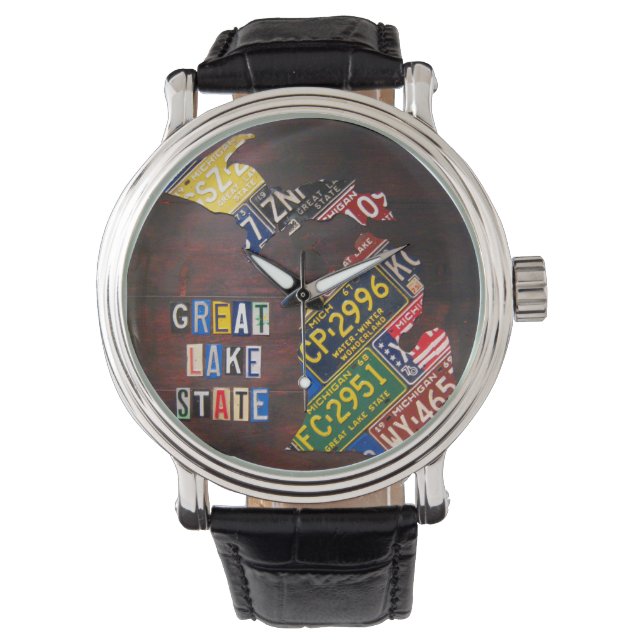 Relógio Michigan Licate Plate Map Art Wrist Watch (Frente)