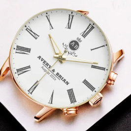 Relógio Minimalist Rose Gold Wedding Personalized with Nam