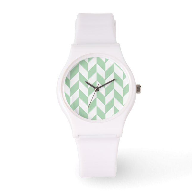 Relógio Mint Green Herringbone Pattern (Frente)