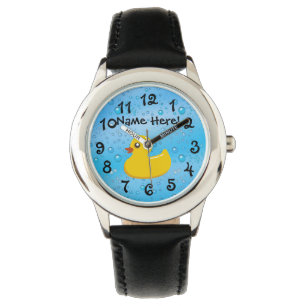 Relógio Miúdos personalizados do pato bolhas azuis de