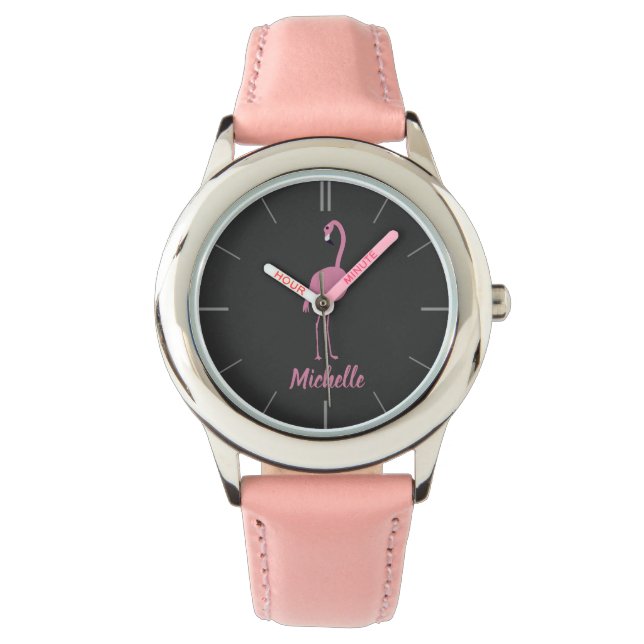 Relógio Moça Flamingo Rosa Personalizada (Frente)