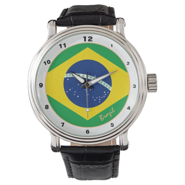 Relógio Moda da bandeira brasileira e moda da moda para o  (Frente)