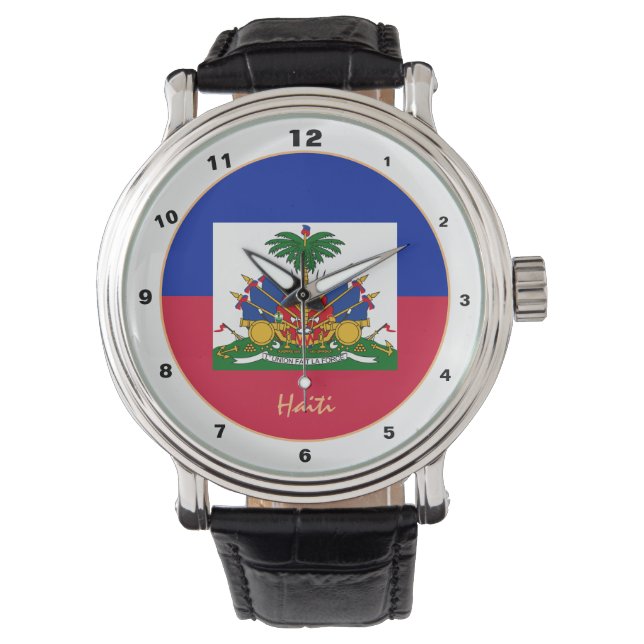 Relógio Moda de moda/relógio de design do Haiti Flag e Hai (Frente)