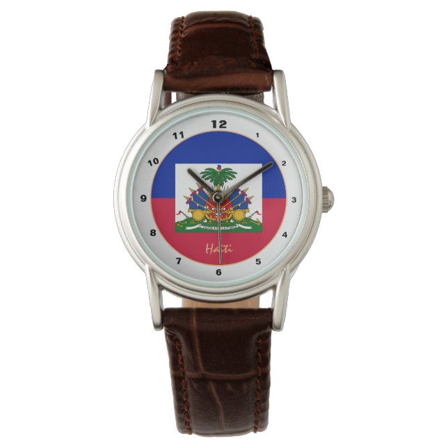 Relógio Moda de moda/relógio de design do Haiti Flag e Hai (Frente)