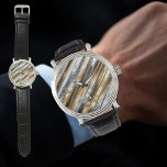 Relógio Modern, cool, chic, silver and gold stripe pattern<br><div class="desc">Modern,  cool,  chic striped pattern in silver,  gold,  and black. This watch is a great gift for him!</div>