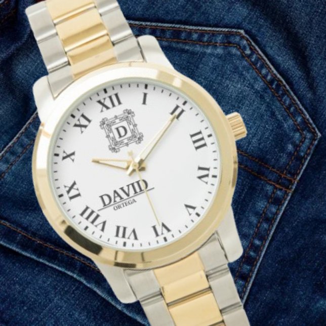 Relógio Modern Elegant Black and White Custom Name (Criador carregado)