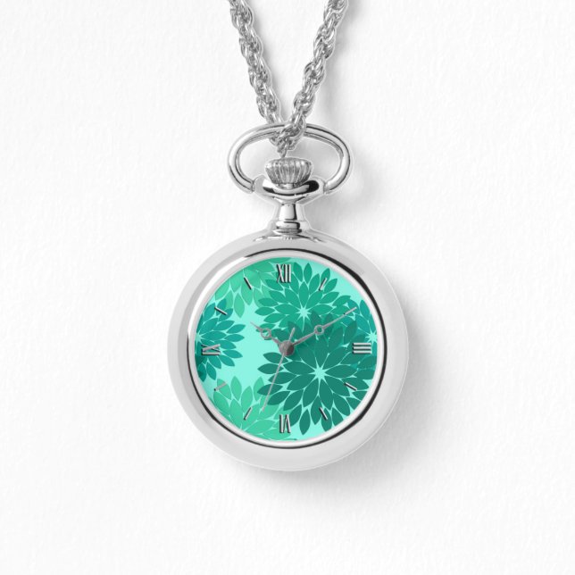 Relógio Modern Floral Kimono Impressão, Turquoise, Teal &  (Frente)
