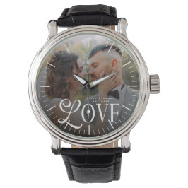 Relógio Modern Love Custom Wedding Photo Couples Monogram