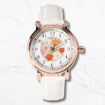 Relógio Modern Orange Floral Trendy Na moda Chic Mulheres<br><div class="desc">Modern Orange Floral Trendy Na moda Chic Womans Watches apresenta uma moderna tendência de cor-de-água laranja,  rosa,  branca e verde. Criado pelo Evco Studio www.zazzle.com/store/evcostudio</div>