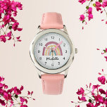 Relógio Modern Watercolor Boho Rainbow Custom Girls Cute<br><div class="desc">A moderna Watercolor Boho Rainbow Watch é o presente perfeito para a menina imaginativa e avançada na sua vida. Quer ela esteja se vestindo para uma ocasião especial ou apenas brincando de vestimenta, este relógio vai adicionar um toque vibrante e caprichoso a qualquer roupa. Dê a ela a liberdade de...</div>