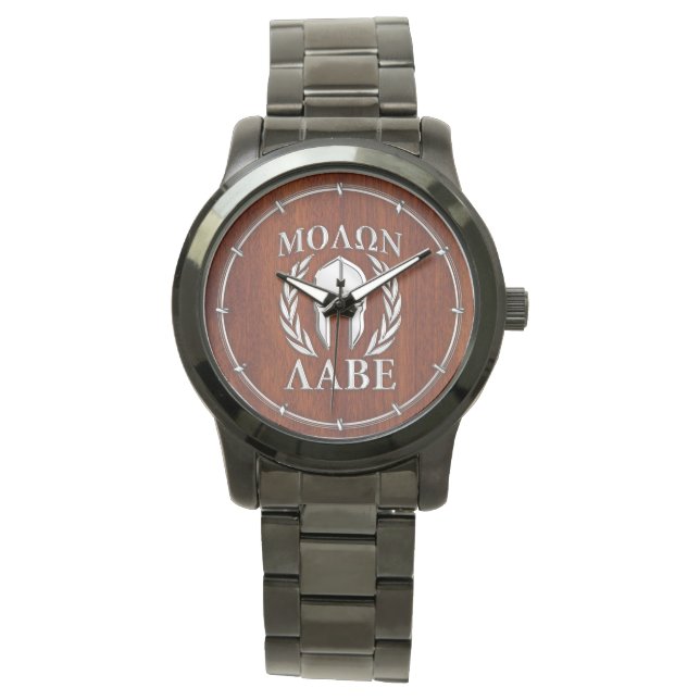 Relógio Molon Labe Spartan Warrior Laurels Wood Decor (Frente)