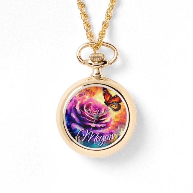 Relógio Monarch Butterfly on Rose at Sunset Personalized (Frente)