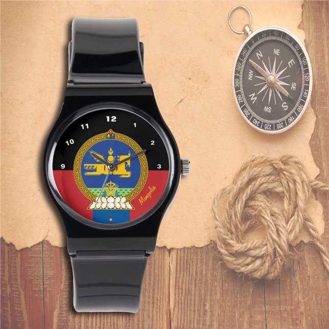 Relógio Mongólia Flag Watch, Mongólia, moda/esportes (Criador carregado)