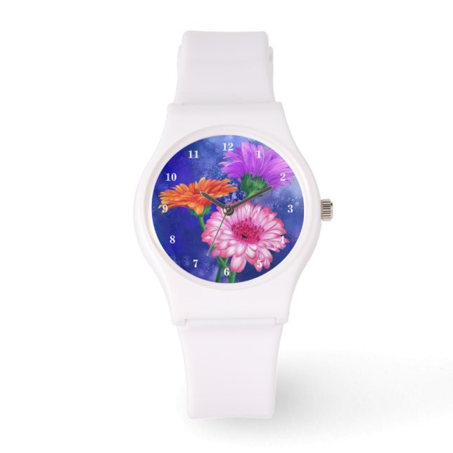 Relógio Monitoramento Gerberas de Três Cores - Primavera - (Frente)