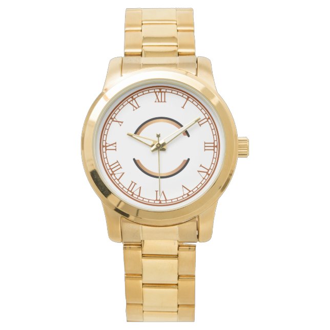 Relógio Monogram Chic Unissex Oversized Dourado  (Frente)