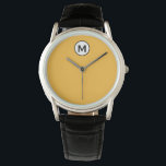 Relógio Monograma Amarelo Amarelo de Mostarda Moderna em T<br><div class="desc">Tendência Moderna Monograma Monograma Emblem Bloco Clássico Tipografia Monograma Mostarda Sólida Fundo Amarelo</div>