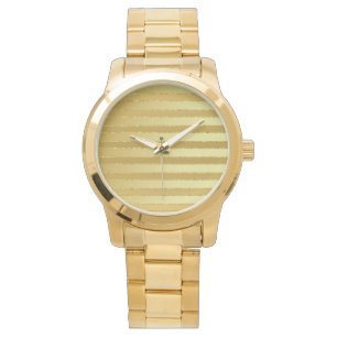 Relógio Monograma Chic Striped Dourada Glitter Women's