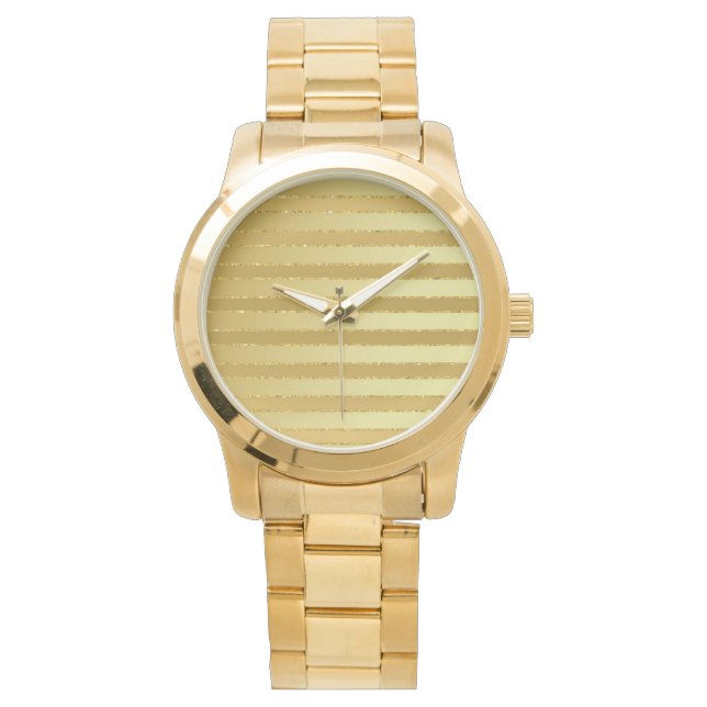 Relógio Monograma Chic Striped Dourada Glitter Women's (Frente)