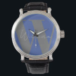 Relógio Monograma cinza na moda design presente moderno<br><div class="desc">Nome monograma cinza na moda design de presente moderno de azul para o pai marido irmão ou namorado watch mens Easy to personalized. nome estilo pessoal de fonte, tamanho e cores podem ser alterados. Itens correspondentes disponíveis.</div>