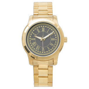 Relógio Monograma com tamanho superior Unisex Dourado