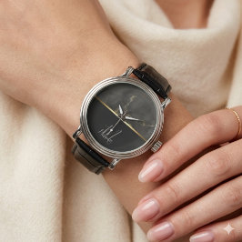 Relógio Monograma de dourado de mármore preto