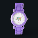 Relógio Monograma de elefante floral colorido, bonito<br><div class="desc">Presente perfeito para uma garotinha que gosta de elefantes e reluzentes. Ilustração colorida de elefante de bebê floral com um nome personalizável.</div>