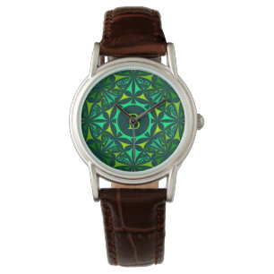Relógio Monograma de Kaleidoscópio Ornado Verde Esmeralda