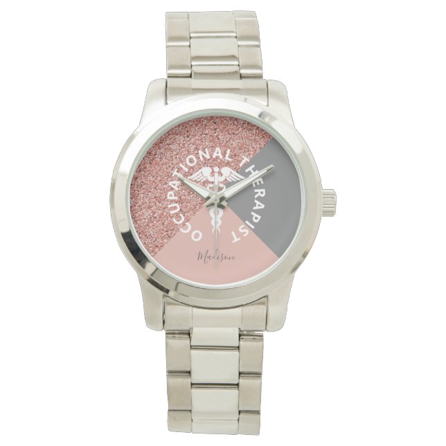 Relógio Monograma de Literapia Dourada com Rosa de Terapia (Frente)