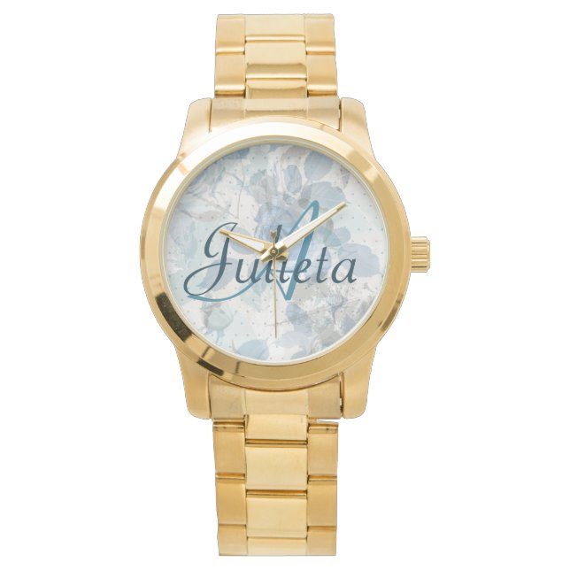 Relógio Monograma de luxo Rosa azul (Frente)