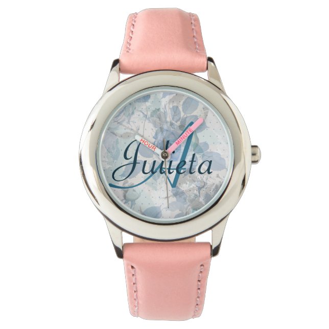 Relógio Monograma de luxo Rosa azul (Frente)