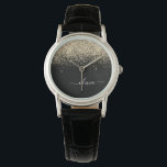 Relógio Monograma de Nome Glamouroso com Glitter Preto e D<br><div class="desc">Relógio com Monograma de Nome em Script com Brilho Preto e Dourado. Isso torna o presente perfeito para formatura,  aniversário,  casamento,  chá de noiva,  aniversário de casamento,  chá de bebê ou festa de despedida de solteira para alguém que ama luxo e estilos chiques.</div>