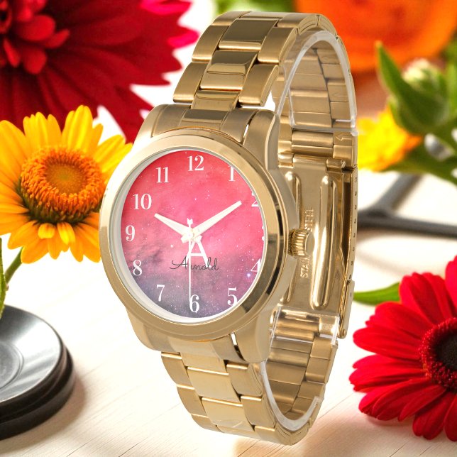 Relógio Monograma do nome preto vermelho (Criador carregado)