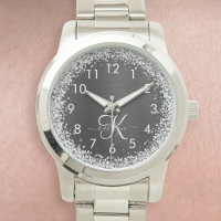 Monograma do Sparkle Preto com Glitter de Prata Pe