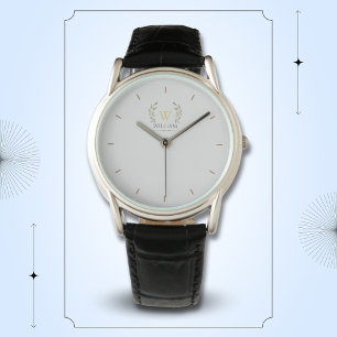 Relógio Monograma Dourado da Cinza Laurel Wreath Clássica