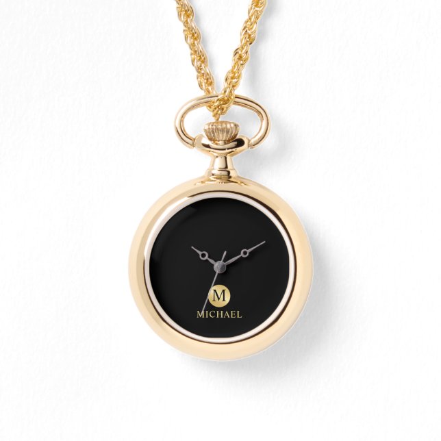 Relógio Monograma Dourado e Preto de Luxo (Frente)