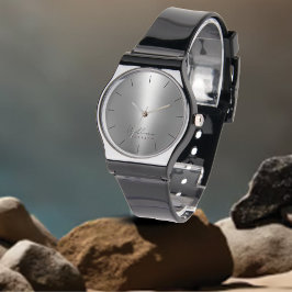 Relógio Monograma e Nome Banda Negra Metálica dos Homens