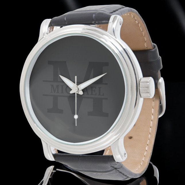 Relógio Monograma e Nome Elegante Personalizado (Criador carregado)