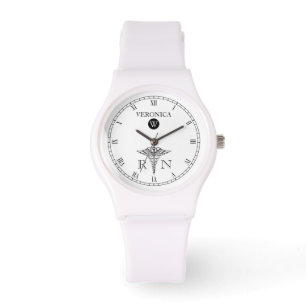 Relógio Monograma Elegante Black White Face Nurse Watch