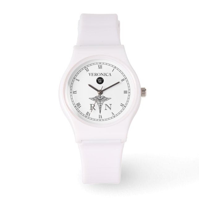 Relógio Monograma Elegante Black|White Face Nurse Watch (Frente)