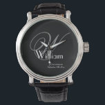 Relógio Monograma Elegante de Oferta de padrinho de casame<br><div class="desc">Padrinhos de casamento De padrinho de casamento Oferecidos Monograma Elegante Nome Personalizado Inicial Monitorização Legal. Clique em personalizar este modelo para personalizá-lo com o seu monograma inicial, o nome e a data do casamento rápida e facilmente. Padrinho de casamento Gift Elegant Monograma Nome Inicial Legal Watch, faz parte da Coleção...</div>