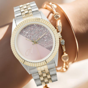 Relógio Monograma Elegante em Dourado Rosa